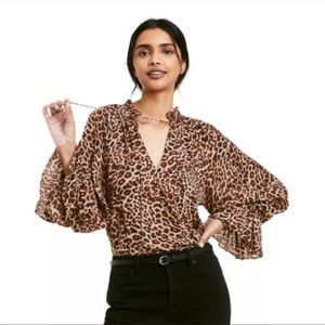 NWT Nili Lotan x Target Brown Leopard Print Long Sleeve Tie-Front Blouse